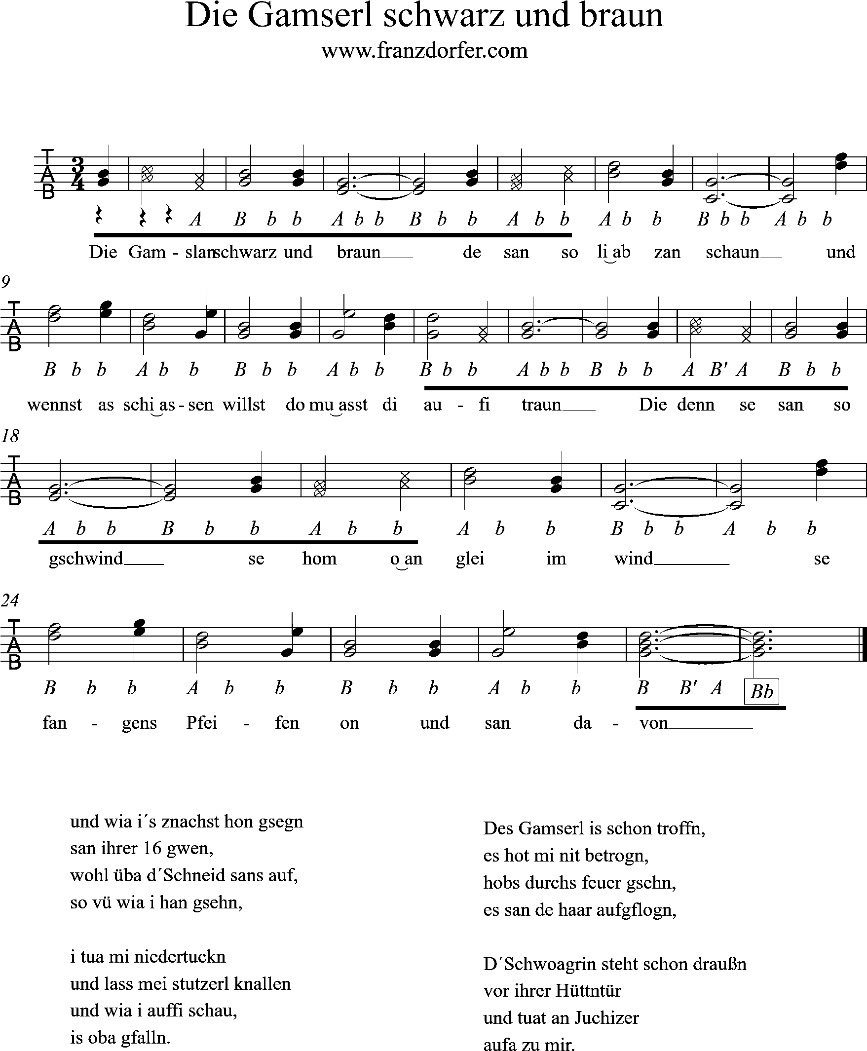 Quetschn, Griffschrift , Die Gamserl schwarz und braun